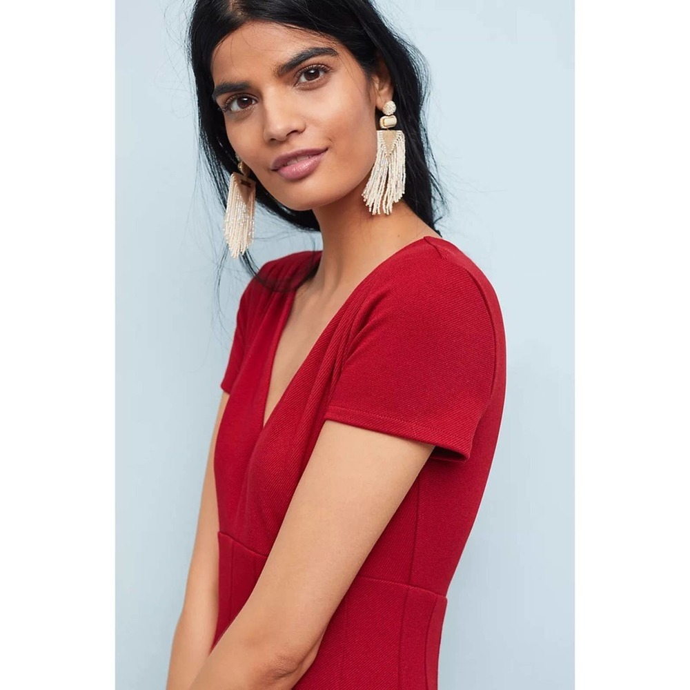 EUC Anthropologie Maeve Red V-Neck Short Sleeve Fit-and-Flare Dress in Medium - Picture 3 of 11